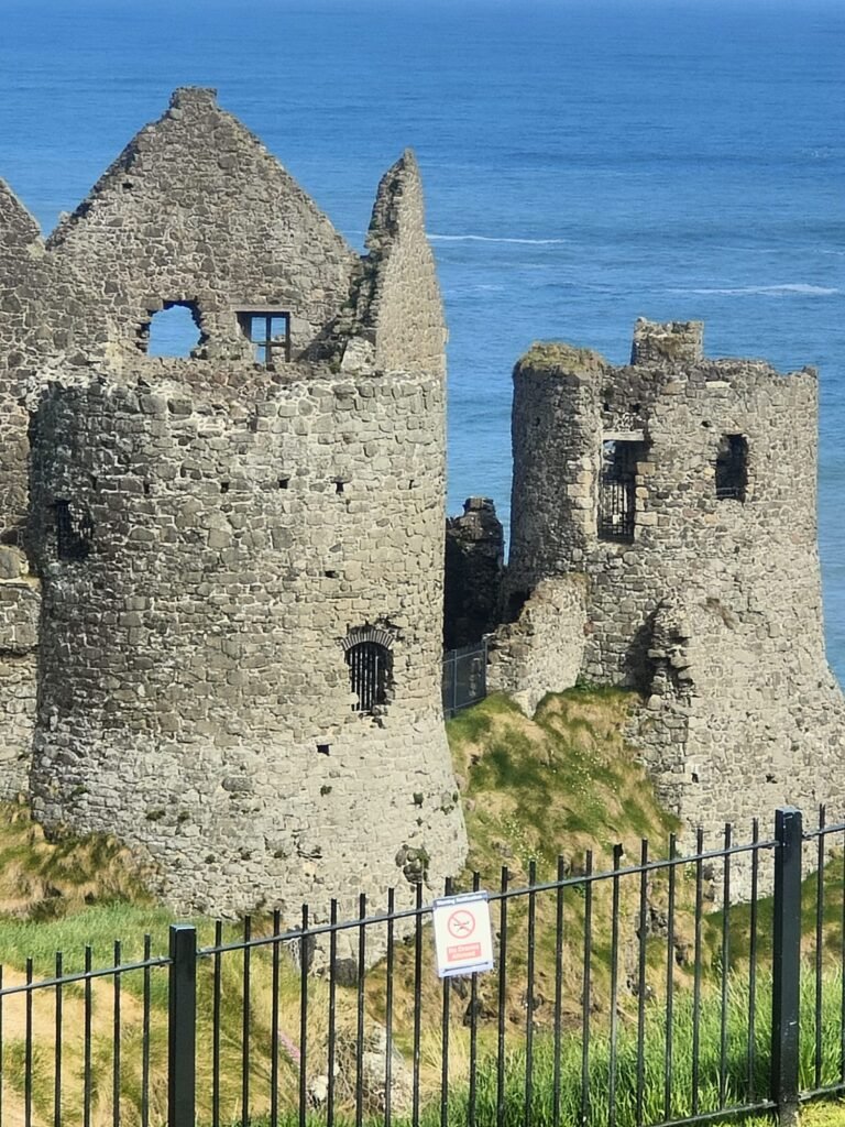 Ruins of Dunluce Castle overlooking the North Atlantic on the Antrim Coast, Northern Ireland.